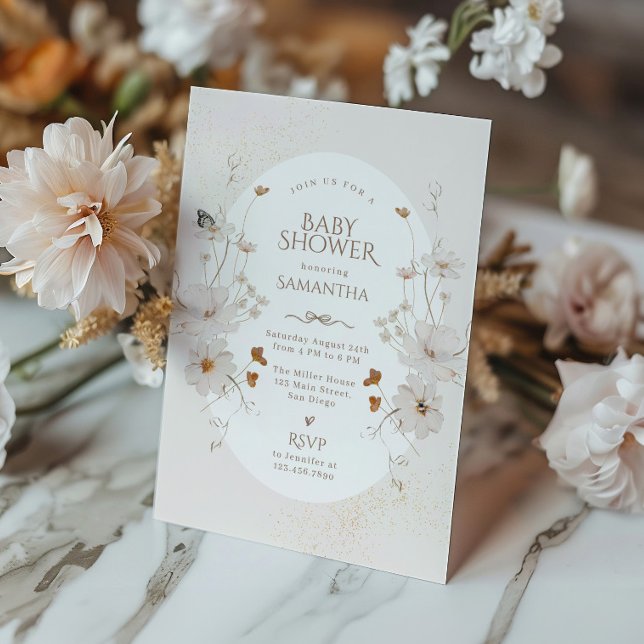 Boho Beige Akvarell Blommig Trädgårds Baby Shower Inbjudningar (Skapare uppladdad)