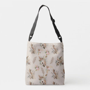 Boho Beige Blommig Botanisk Rosa Grön Blommor Axelväska
