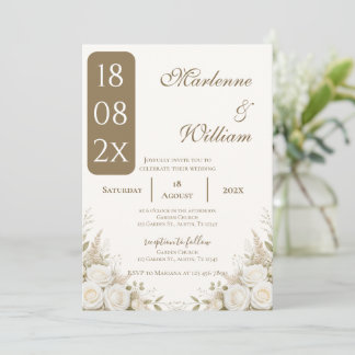 Boho beige blommig bröllop inbjudningar