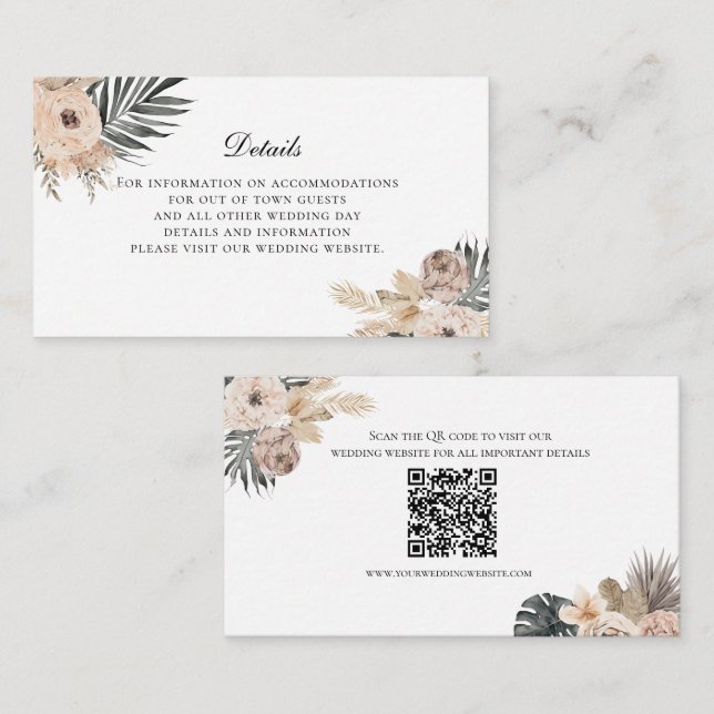Boho Beige Blommig Bröllopsdetaljer Inneslutande K Tilläggskort (Fram/baksida)