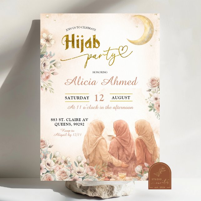 Boho Beige Blommig Hijab-fest Inbjudningar (Skapare uppladdad)