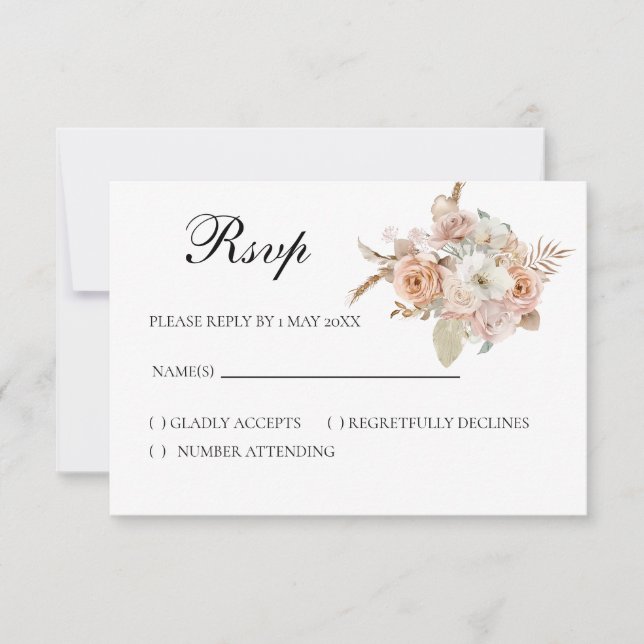 Boho beige blommig RSVP-kort OSA Kort (Framsida)