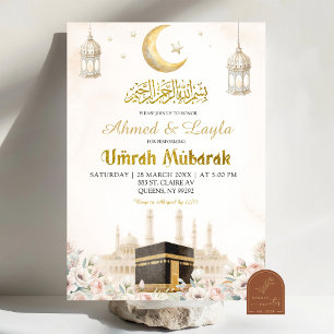 Boho Beige Blommig Umrah Mubarak Inbjudningar