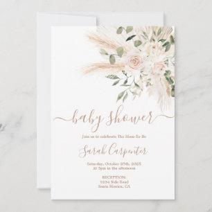 Boho Beige blommigt Baby Shower-inbjudan Inbjudningar