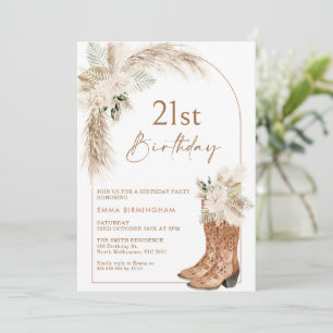Boho Beige Blommigt Boots 21:a födelsedagen Inbjudningar