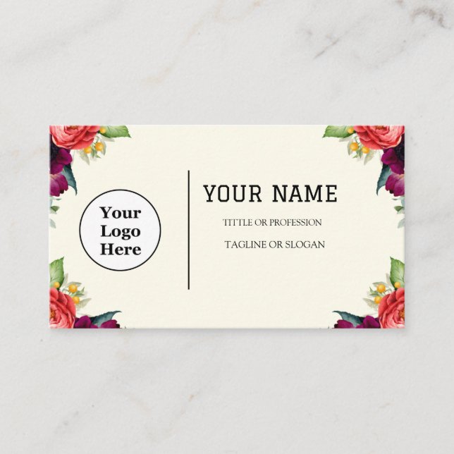 Boho Beige Blommigt Calligraphy-skript QR-kod Visitkort (Framsida)