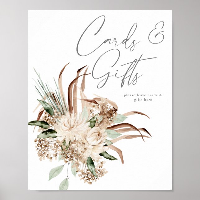 Boho Beige-Blommigt-kort och presentkort Poster (Framsidan)