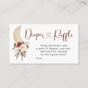 Boho Beige Blommigt Måne Baby Shower Diaper Raffle Tilläggskort