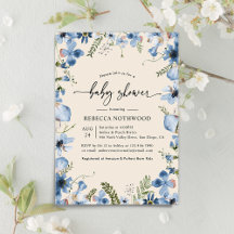 Boho Beige Blue Blommigt Boy Shower-inbjudan