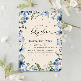 Boho Beige Blue Blommigt Boy Shower-inbjudan Inbjudningar