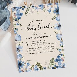 Boho Beige Blue Blommigt Pojke Brunch Shower Inbjudningar