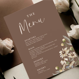 Boho Beige Botanical Bröllop Menu Meny