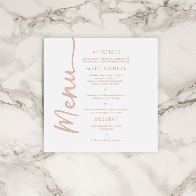 Boho Beige + Brown Terracotta Trendig Bröllop Menu Inbjudningar (Skapare uppladdad)