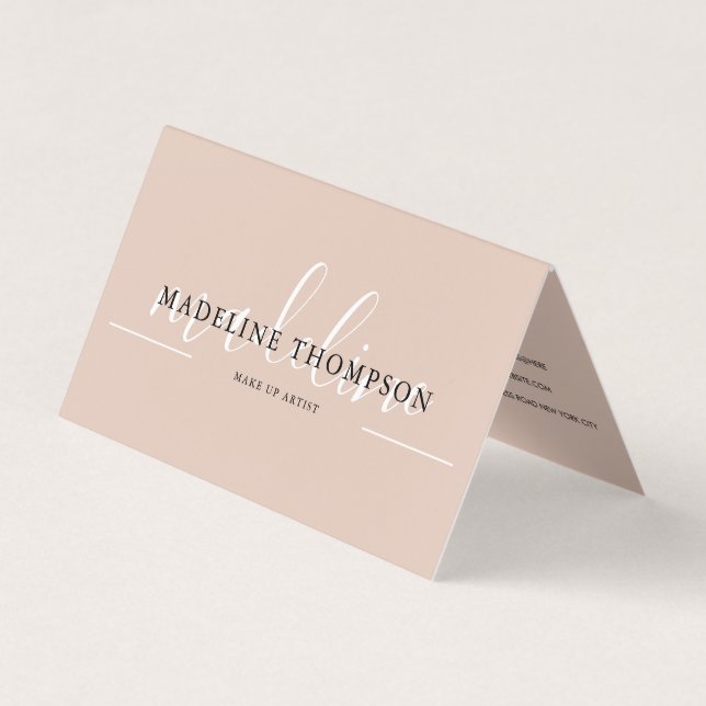 Boho Beige Calligraphy Script QR code Folded Visitkort (Framsida)