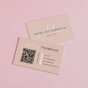 Boho Beige Calligraphy-skript QR-kod Visitkort