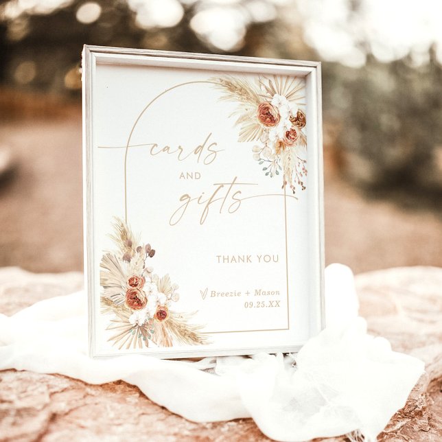 Boho Beige Cards & Gifts Sign | Arch Pampas Grass Poster (Skapare uppladdad)