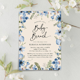 Boho Beige Dusty Blue Blommigt Baby Shower Brunch Inbjudningar