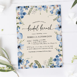 Boho Beige Dusty Blue Blommigt Möhippa Brunch Show Inbjudningar