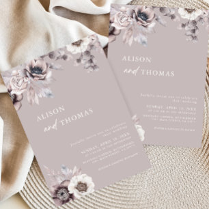 Boho Beige & Dusty Mauve Blommig Bröllopsinbjudan Inbjudningar
