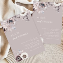 Boho Beige & Dusty Mauve Blommigt bröllopsinbjudan