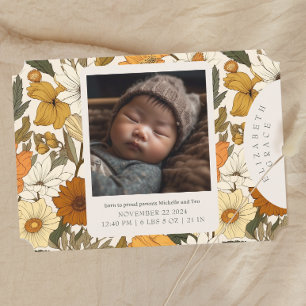 Boho Beige Fall Blommigt Newborn Birth Notice Inbjudningar