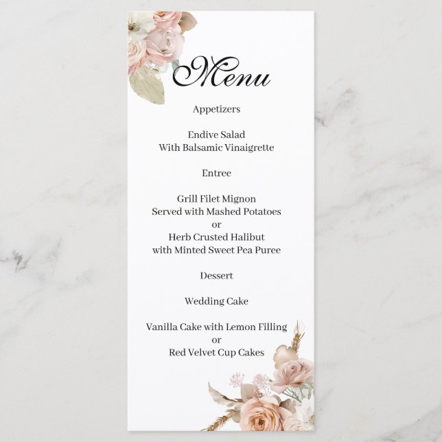 Boho Beige floral  Menu Meny (Framsida)