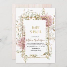 Boho Beige Flowesr guld vattenfärgdusch för bebisb Inbjudningar