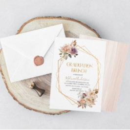 Boho Beige Flowesr guld vattenfärgen studenten br Inbjudningar