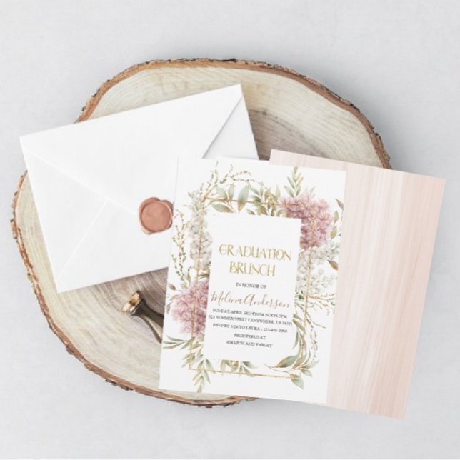 Boho Beige Flowesr guld vattenfärgen studenten br Inbjudningar (Skapare uppladdad)
