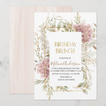 Boho Beige Flowesr guld vattenfärgsfödelsedag bru