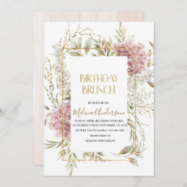 Boho Beige Flowesr guld vattenfärgsfödelsedag bru Inbjudningar