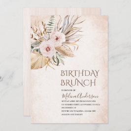 Boho Beige Flowesr vattenfärfärgfödelsebrunch Inbjudningar