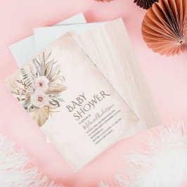 Boho Beige Flowesr vattenfärgsbabydusch Inbjudningar