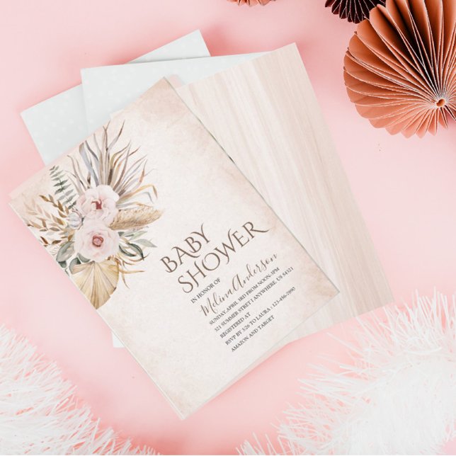 Boho Beige Flowesr vattenfärgsbabydusch Inbjudningar (Skapare uppladdad)