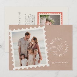 Boho Beige Frimärke 2 Photo jul Julkort