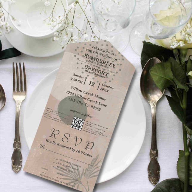 Boho Beige Grönt Abstrakt Shape QR Code Minimalist (Skapare uppladdad)