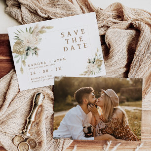 Boho Beige Grönt Blommigt Spara datumkortet Inbjudningar