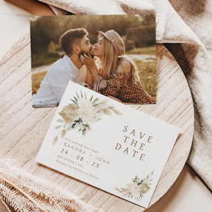 Boho Beige Grönt Blommigt Spara datumkortet Inbjudningar