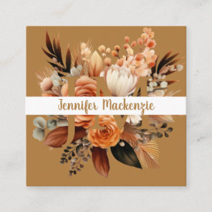 Boho Beige Guld Blommigt Fyrkantigt Visitkort