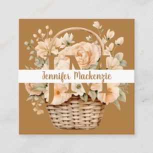 Boho Beige Guld Blommigt Fyrkantigt Visitkort