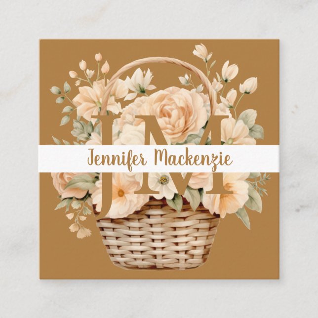 Boho Beige Guld Blommigt Fyrkantigt Visitkort (Framsida)