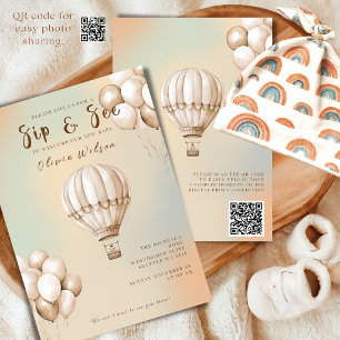 Boho Beige inbjudan till sippa och se med QR-kod
