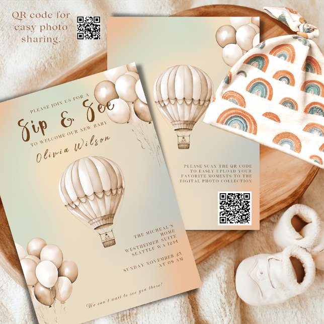 Boho Beige inbjudan till sippa och se med QR-kod (Skapare uppladdad)