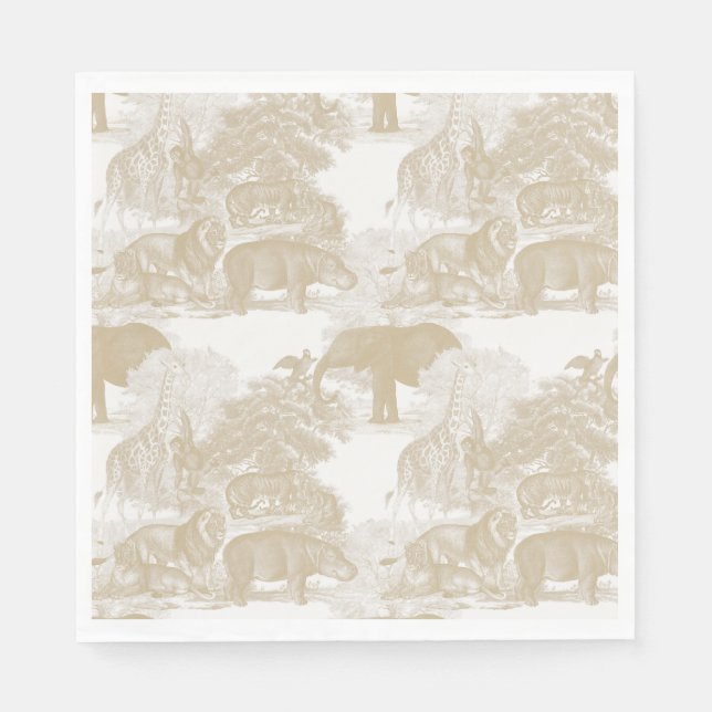 Boho Beige Jungle Animals Safari Chinoiserie Pappersservett (Framsidan)