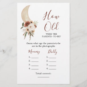 Boho Beige Måne Baby Shower hur gamla föräldrar