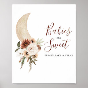 Boho Beige Måne Baby Shower Spädbarn är Sweet Poster
