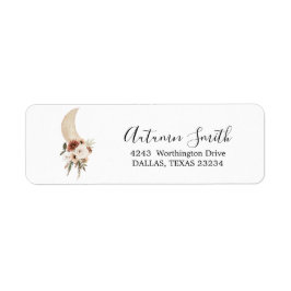 Boho Beige Måne Blommigt Baby Shower Address Label Returadress Etikett