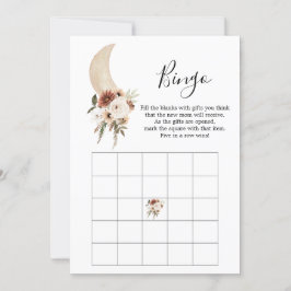 Boho Beige Måne Blommigt Baby Shower Bingo Game Inbjudningar