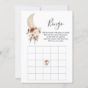 Boho Beige Måne Blommigt Baby Shower Bingo Game Inbjudningar
