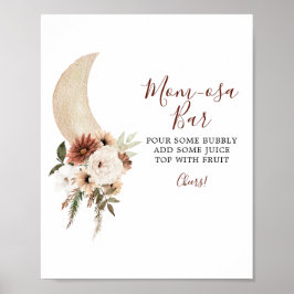 Boho Beige Måne Blommigt Baby Shower Mamma-osa Pub Poster